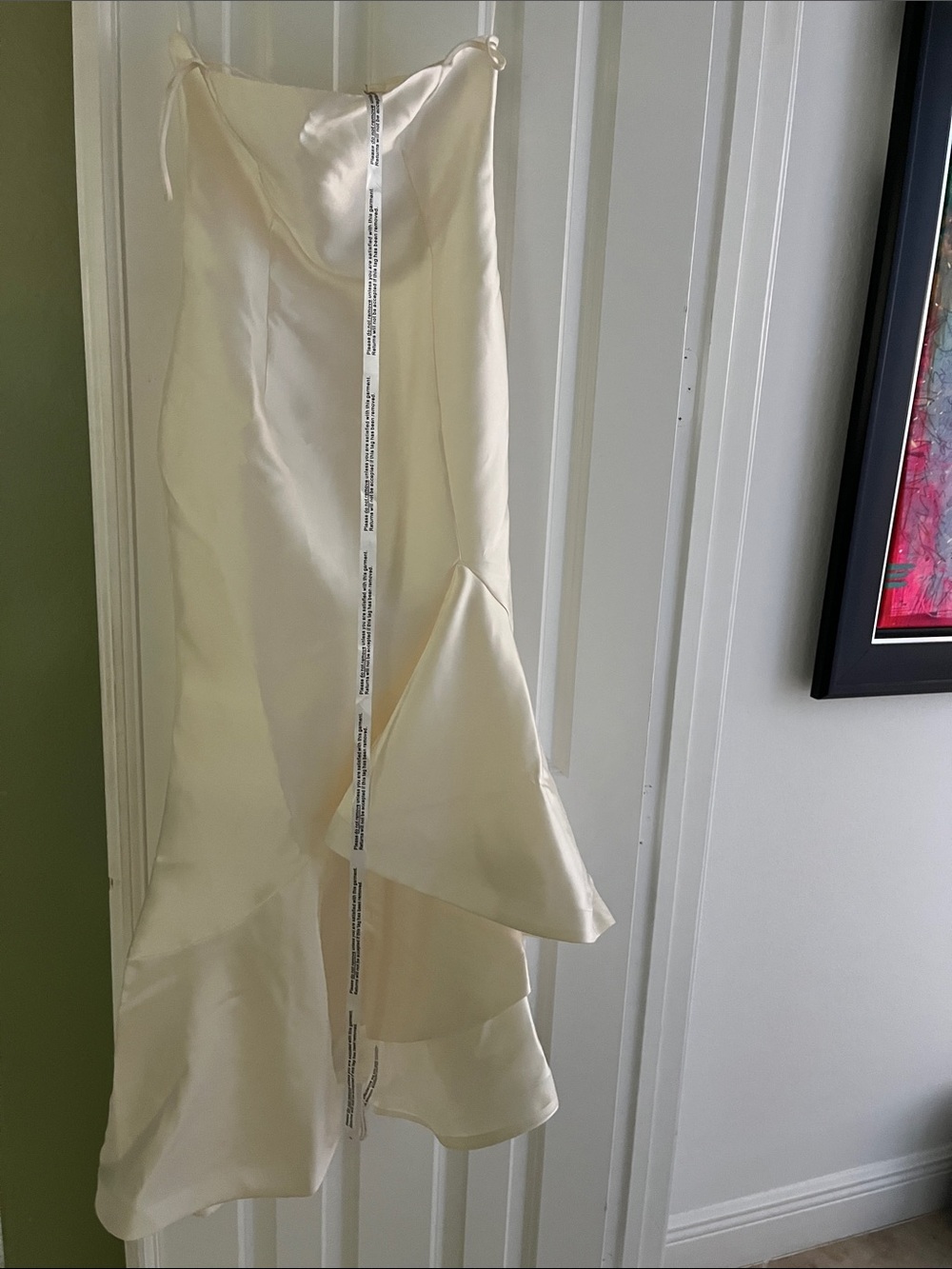 Nasty Gal Ivory Satin Strapless Dress with Flounce Detail